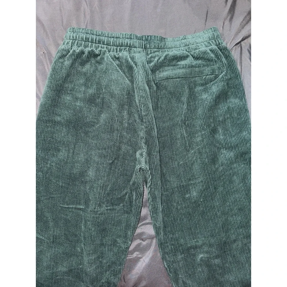 Krooked Mens Baggy Fit Drawstring Corduroy Pants‎ Dark Green Embroidered Sz M